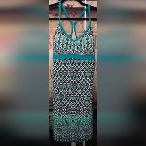 Athleta Teal & Black Swim Dress With Padded Cup Inserts And Adjustable Straps